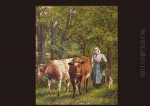 Peasants And Cow by Joseph Dixon Clark
