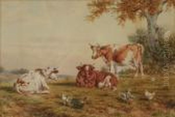 Clark, Senior Cattleresting In A Landscape With Hens - view 1