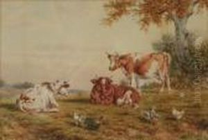Clark, Senior Cattleresting In A Landscape With Hens by Joseph Dixon Clark