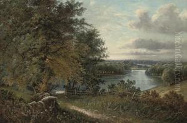A Wooded River Landscape, A Town Beyond - view 1