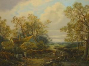 Rural Scenes With Cottages And Figures by Octavius Thomas Clark
