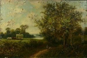 Haywain In Awooded Landscape by Octavius Thomas Clark