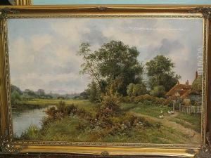 Wooded River Landscape With Girl
At A Cottage Gate; And Another, Wooded River Landscape With Ducks
Before A Cottage by Octavius Thomas Clark