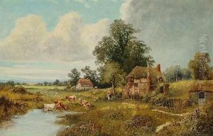 Cattle Watering In An Extensive Landscape by Octavius Thomas Clark