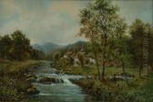 Cottages Beside An Upland River by Octavius Thomas Clark