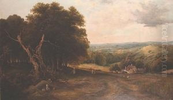 Figures Working In A Field In An Extensive Landscape - view 1