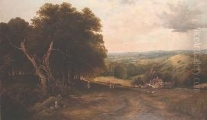 Figures Working In A Field In An Extensive Landscape by Octavius Thomas Clark