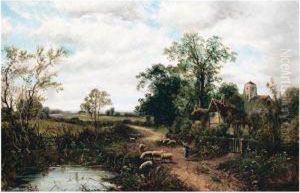 Sheep By A Cottage by Octavius Thomas Clark