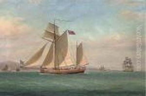 A Topsail Ketch On The Clyde Sailing Past The Clochlighthouse by William Clark Of Greenock