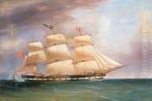 Portrait Of The Full Rigged Ship Bombay In Full Sail by William Clark Of Greenock