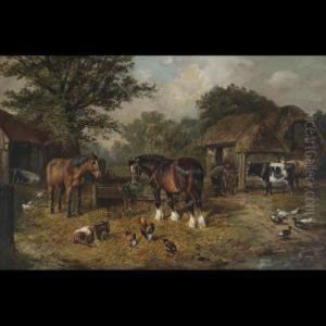 Farmyard With Horses, Cattle And Poultry
