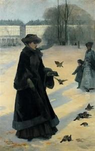 Promenade Aux Tuileries En Hiver by Jean Eugene Clary