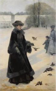 Winter Morning In The Tuileries Gardens, Paris by Jean Eugene Clary