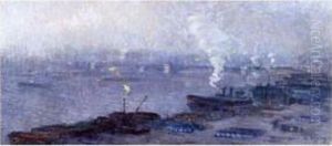 Le Pont Boieldieu Dans La Brume by Jean Eugene Clary
