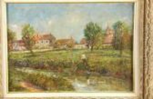 Man Fishing At Village Edge - view 1