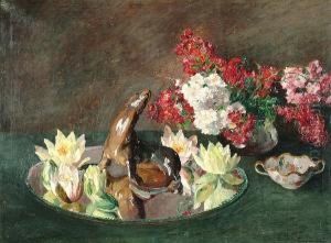 A Still Life Of Flowers And A Seal