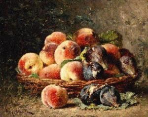 A Basket With Peaches And Figs