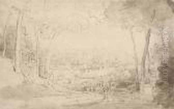 Landscape With Buildings,lake And Figures - view 1