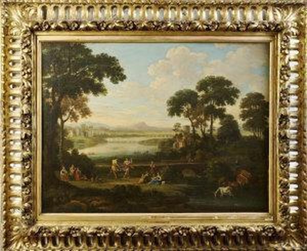 Figures Dancing In An Arcadian Landscape, With Distant Castle And River - view 1