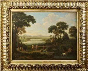 Figures Dancing In An Arcadian Landscape, With Distant Castle And River by Lorraine Claude