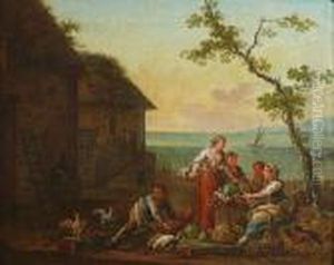 Scene De Marche En Bord De Mer by Jean-Baptiste Claudot De Nancy