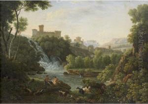 Paysage A La Cascade Et Aux Bergers - view 1