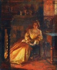 Junge Frau Am Kamin by Christian Clausen