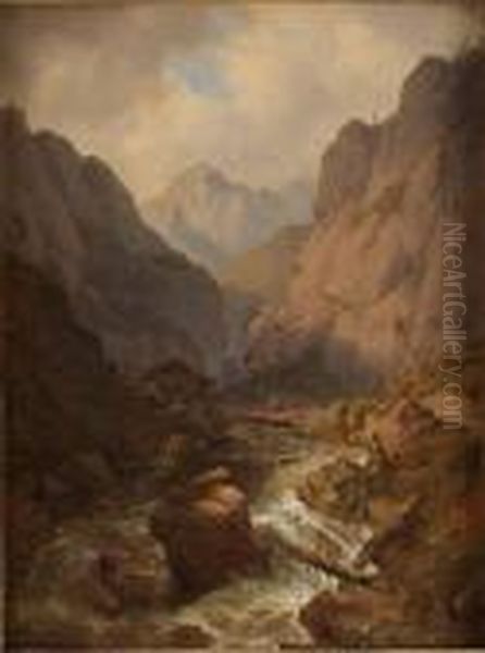 Alplandskap Med Rinnande Fors - view 1