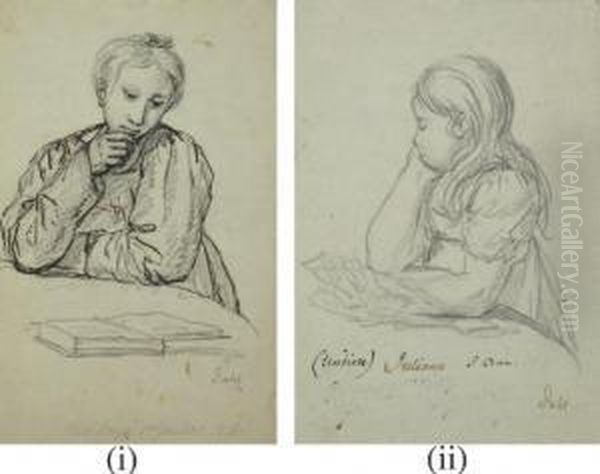 Eline Marie Heger At A Table Reading A Book; And Juliane Sophie Heger - view 1