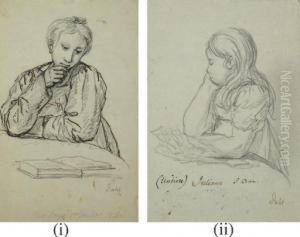 Eline Marie Heger At A Table Reading A Book; And Juliane Sophie Heger Eline Marie Heger At A Table Reading A Book; And Juliane Sophie Heger