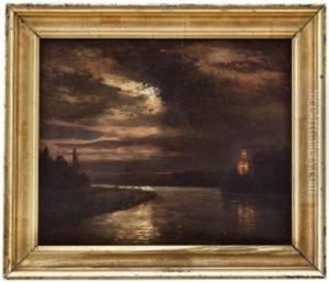 Maneskinn Over Elben 1843 by Johan Christian Clausen Dahl