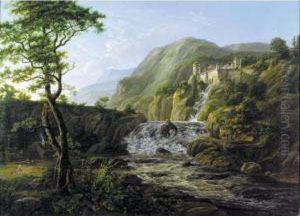 Fjell Landskap Med Slott (mountain Landscape With A Castle) by Johan Christian Clausen Dahl