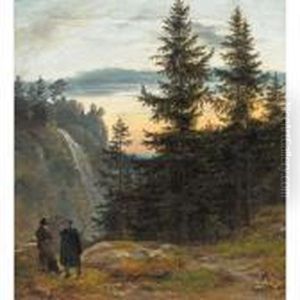 Utsikt Med Foss (view Over A Mountain Gorge With Waterfall) by Johan Christian Clausen Dahl