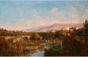 Lavandiere Au Pont De L'etoile. by Justin Jules Claverie