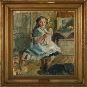Interior With Girl Holding A Doll by Gad Frederik Clement