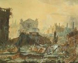 A View Of Classical Ruins With Figures by Charles Louis Clerisseau