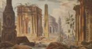 Capriccio Romano Con Figure by Charles Louis Clerisseau