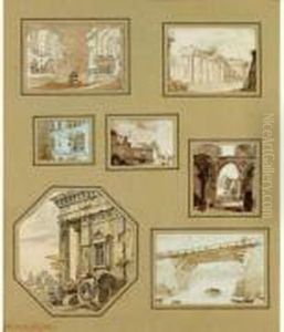 Ensemble De Treize Dessins De Ruines, Disposes Dans Deux Encadrements by Charles Louis Clerisseau
