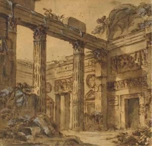 Une Fantaisie Architecturale D'un Temple En Ruine by Charles Louis Clerisseau