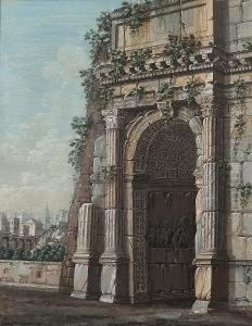 A Ruined Triumphal Arch Against A Capricious Townscape