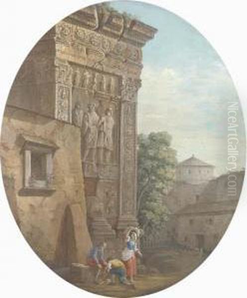 The Arch Of The Argentieri, Rome, With Figures In Theforeground - view 1