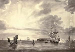 Shipping By The Lighthouse; And Firing The Starboard Guns by John the Younger Cleveley
