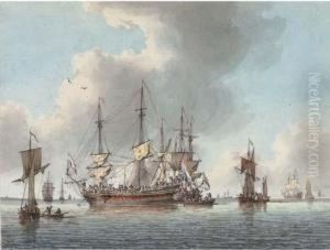 Dutch Men-o'war Preparing To Sail From Their Anchorage by John the Younger Cleveley