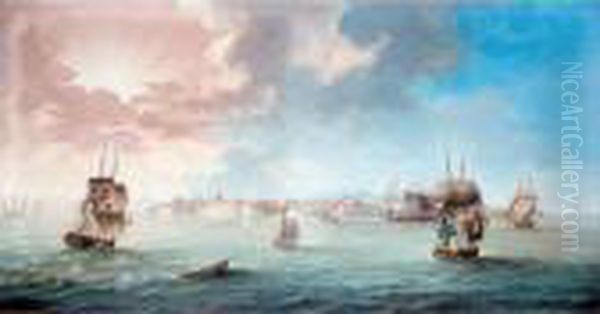 English, Danish And Swedish
Merchantmen Amongst Mediterranean Craft Off The Port Of Leghorn, Gulf Of
Genoa, At Sunset - view 1