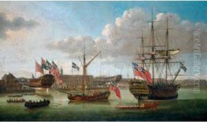 Deptford Dockyard, Showing The Launch Of The Medway by John the Younger Cleveley