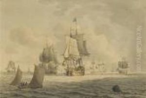 A Squadron Of The Blue Offshore, With Small Craft Nearby by Robert Cleveley