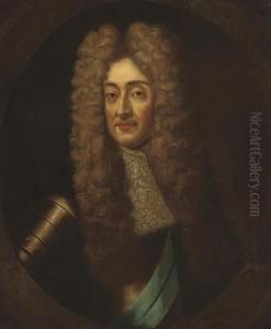 Portrait Of A Gentleman, Bust-length, In Armour, With A Blue Sash,in A Feigned Oval