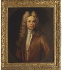Portrait Of A Gentleman, 
Half-length, In A Brown Coat And Waistcoat And A White Stock, Feigned 
Oval
