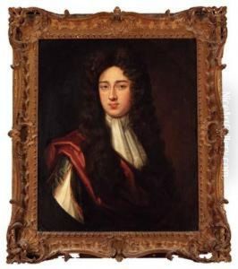 Portrait Of A Gentleman, Quarter-length, In A Red Cloak And Whitestock, Feigned Oval