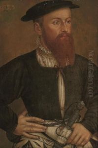 Portrait Of A Gentleman, 
Half-length, In A Black Doublet And Cap, Asword In His Left Hand by Francois Clouet
